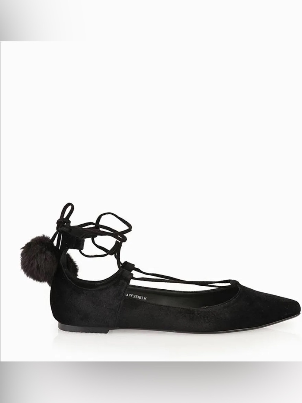 NWT Modcloth Black Lace-Up Pom Pom Ballet Flat